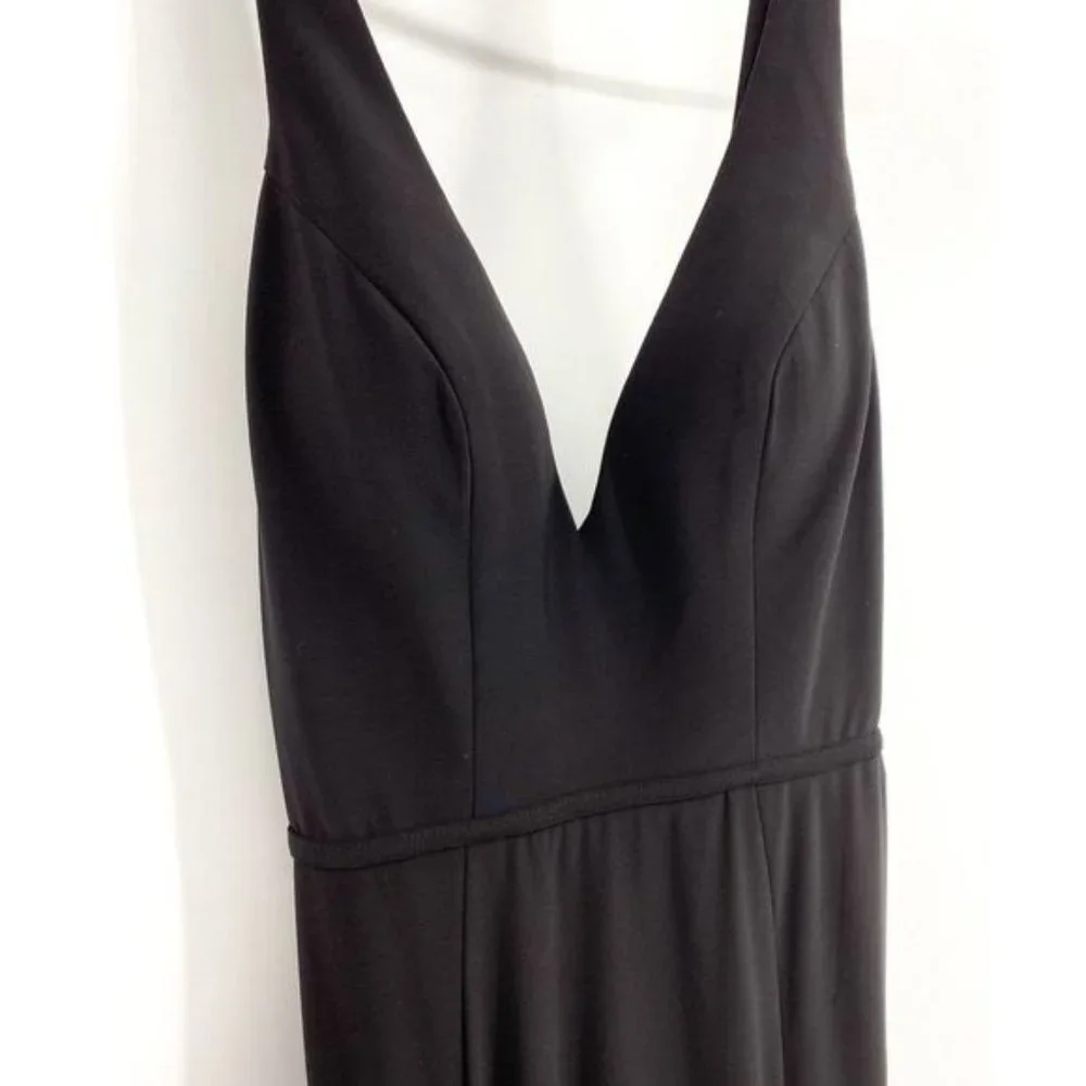 NWOT Ieena Mac Duggal Plunge Neck Slit Jersey Gown Black Size 4 - Picture 4 of 5